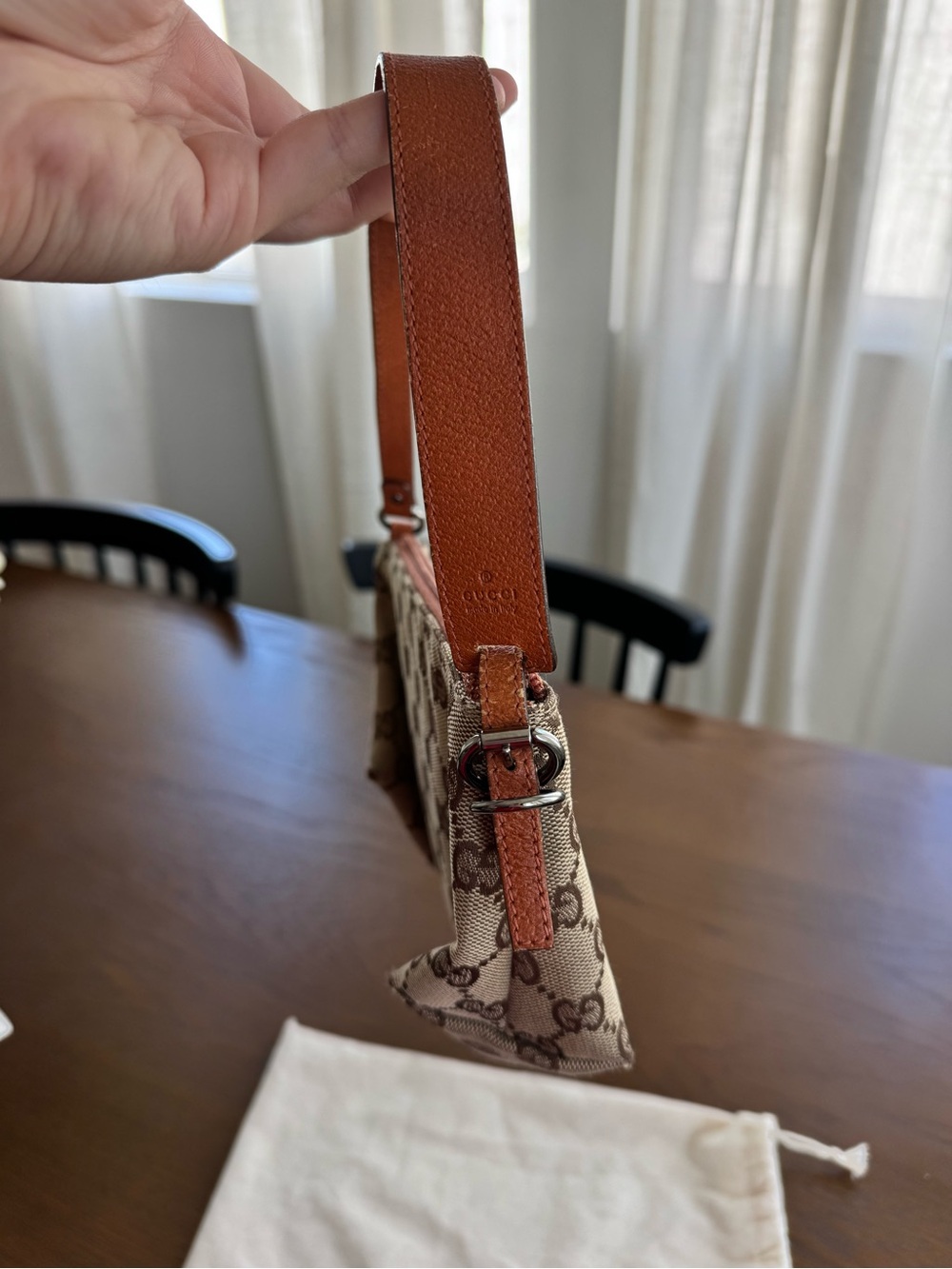 Gucci Beige GG Monogram Mini Wristlet with Brown Trim - Picture 8 of 9